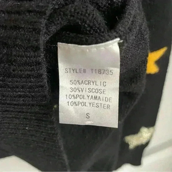 White Birch Celestial  Star Moon Multicolor Black Colorful Sweater size S - Picture 9 of 9